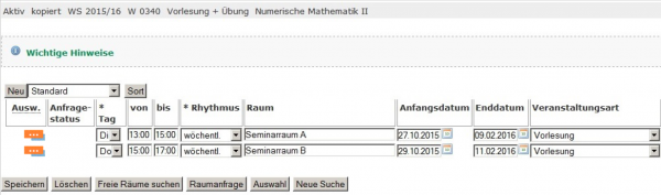 Bearbeitungsmaske zum Bearbeiten von Terminen