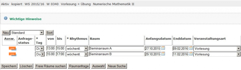 Bearbeitungsmaske zum Bearbeiten von Terminen