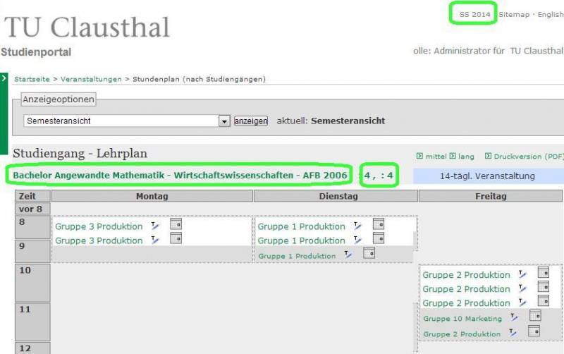 Aufrufen von Studiengängen