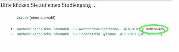 Aufrufen von Studiengängen